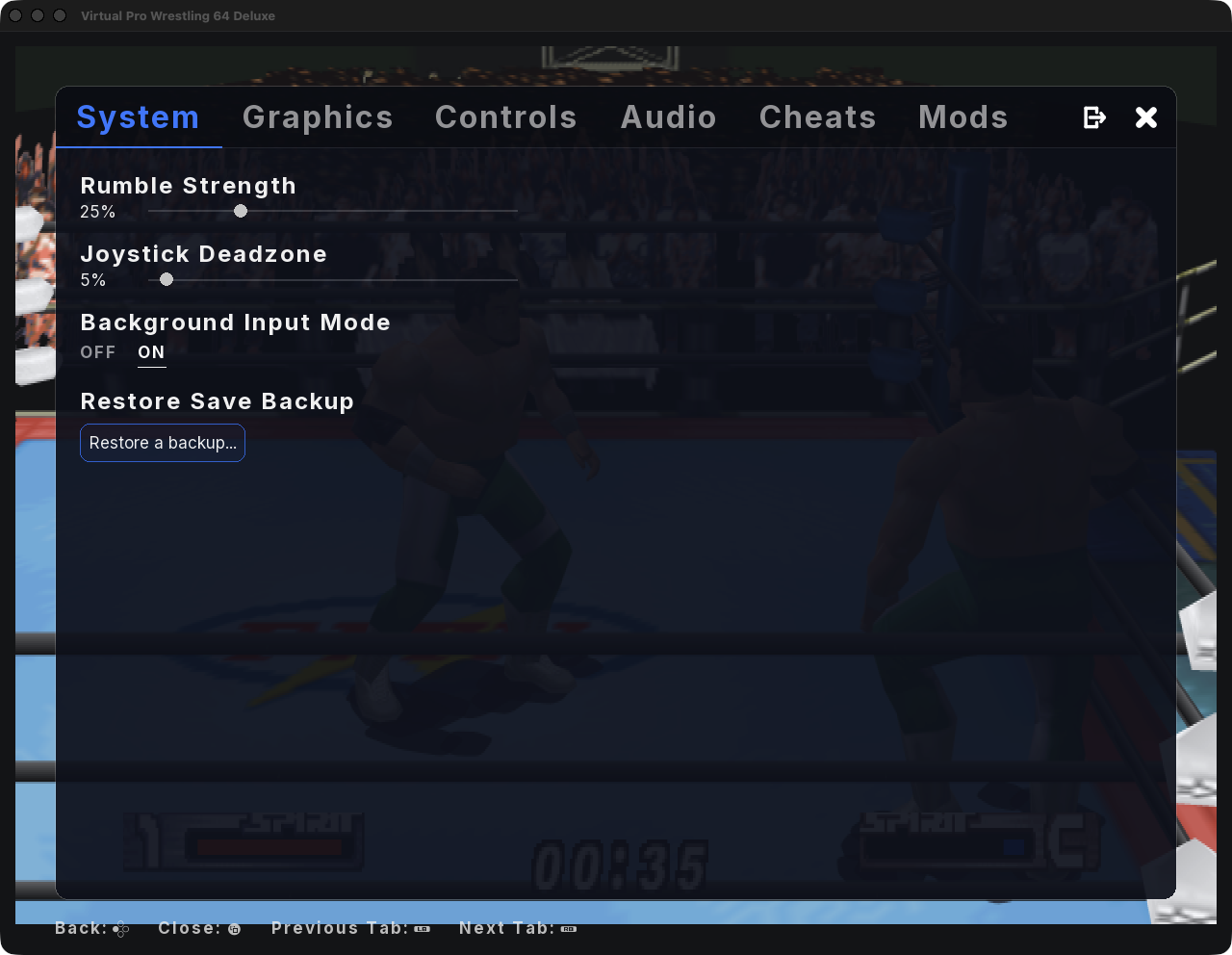 The in-game menu on Esc